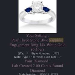 Diamond And Sapphire White Gold Engagement Ring Size 7