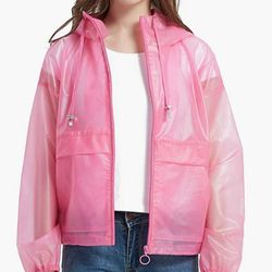 Bellivera Women's Transparent Coats with Hood,The Lightweight Jacket Water Resistant for Spring and Fall, Pink, Large