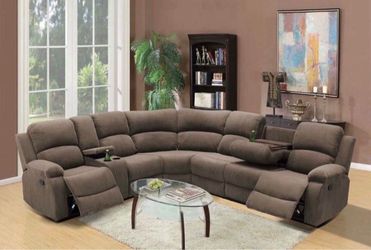 Brown microfiber fully reclining sectional couch