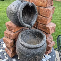 Garden Decor, H 16", W 16", It Used To Be A Water Fountain, No Cracked Or Chipped, Only The Top Jar Is Missing, Selling As Garden Decor, Solid Resin