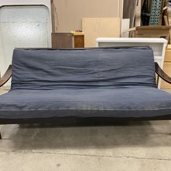 Curving Darkwood Futon w/ Navy Cushion