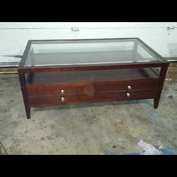 Classic Glass And Cherry Wood Coffee Table And End Table. Great Condition $250 For Both Together 