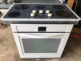 Wall oven with matching white stove top
