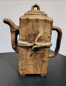 Yixing Zisha Bamboo Teapot - Collector's Piece w/ Stamped Seals, Functional
