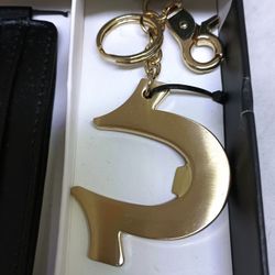 True Religion Black Card Holder with Gold Keychain Set