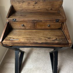 World Market: Distressed Antique Cognac and Black Wood Secretary Desk