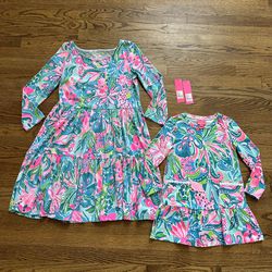 Lilly Pulitzer Mom and Mini Daughter Matching Dresses Turquoise Oasis Golden Hour