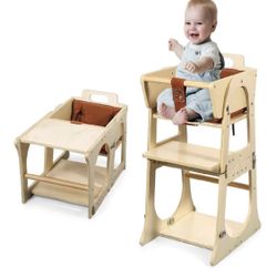 NEW 2 in 1 Baby High Chair Wooden Convertible New, Open Box 19" x 15" x 31"