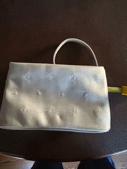 Silver Satin Evening Handbag with Embroidery