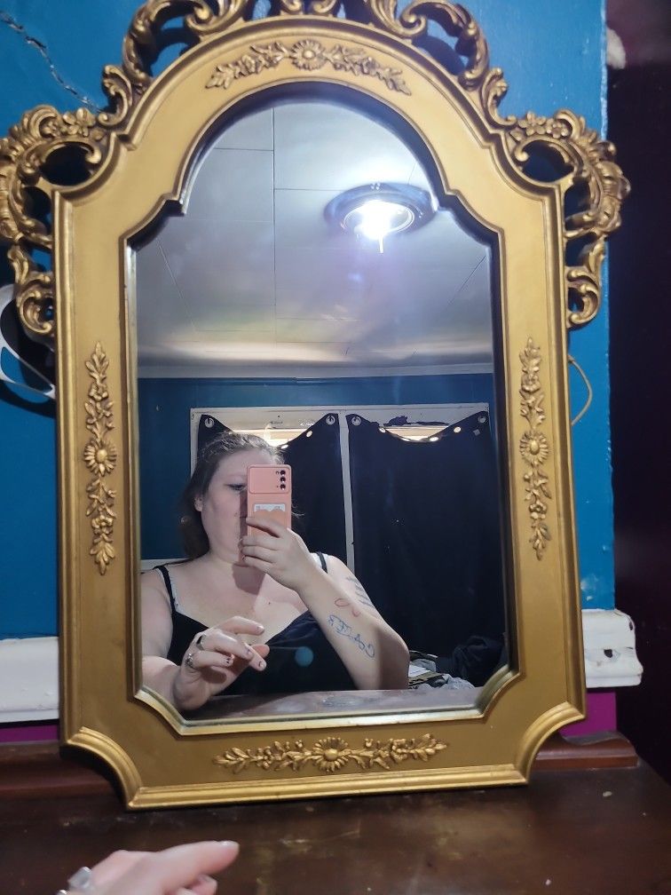 Vintage Gold Wood Floral Mirror