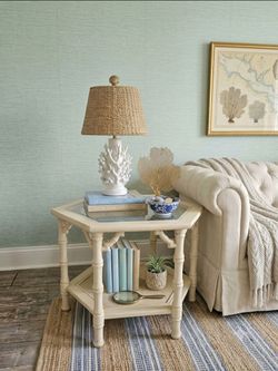 Vintage Faux Bamboo Hexagonal End Table