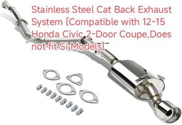 Stainless Steel Cat Back Exhaust System [Compatible with 12-15 Honda Civic 2-Door Coupe,Does not fit Si Models]