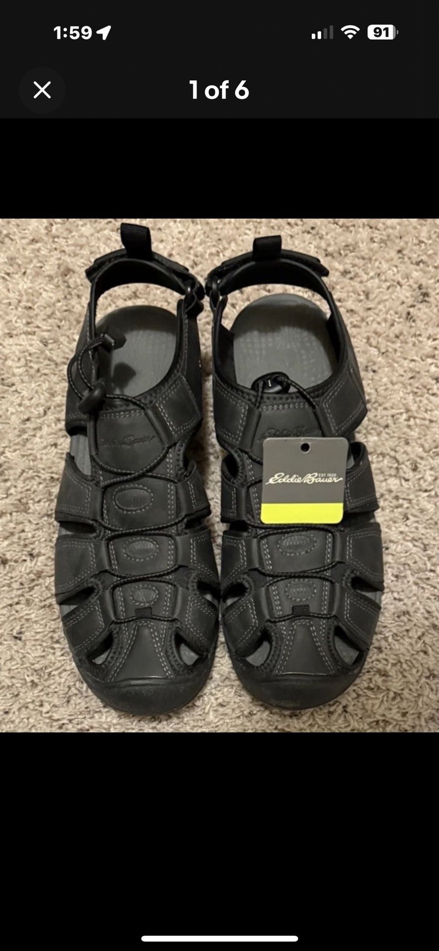 Men’s Eddie Bauer Meridian Fisherman Sandals 10 Black Bump Toe Slingback NWT