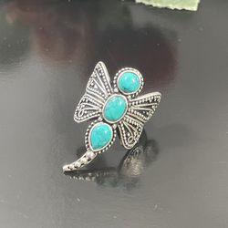 Size 6 sterling silver dragonfly ring  Indian turquoise 