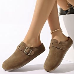 Spring Autumn Soft Comfortable Ladies Slip-On Half Slippers Thick Heel  Artistic Single Shoes