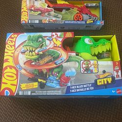 Hot Wheels Dragon Launch Transporter and T-Rex Blaze Battle Toys