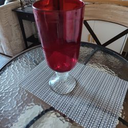 ($15) Cherry Red Glass Vase Or Candle Holder