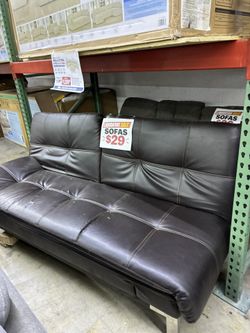 Dark Brown Faux Leather Futon Sofa