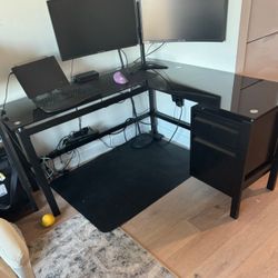 L - Shaped Desk with File Cabinet