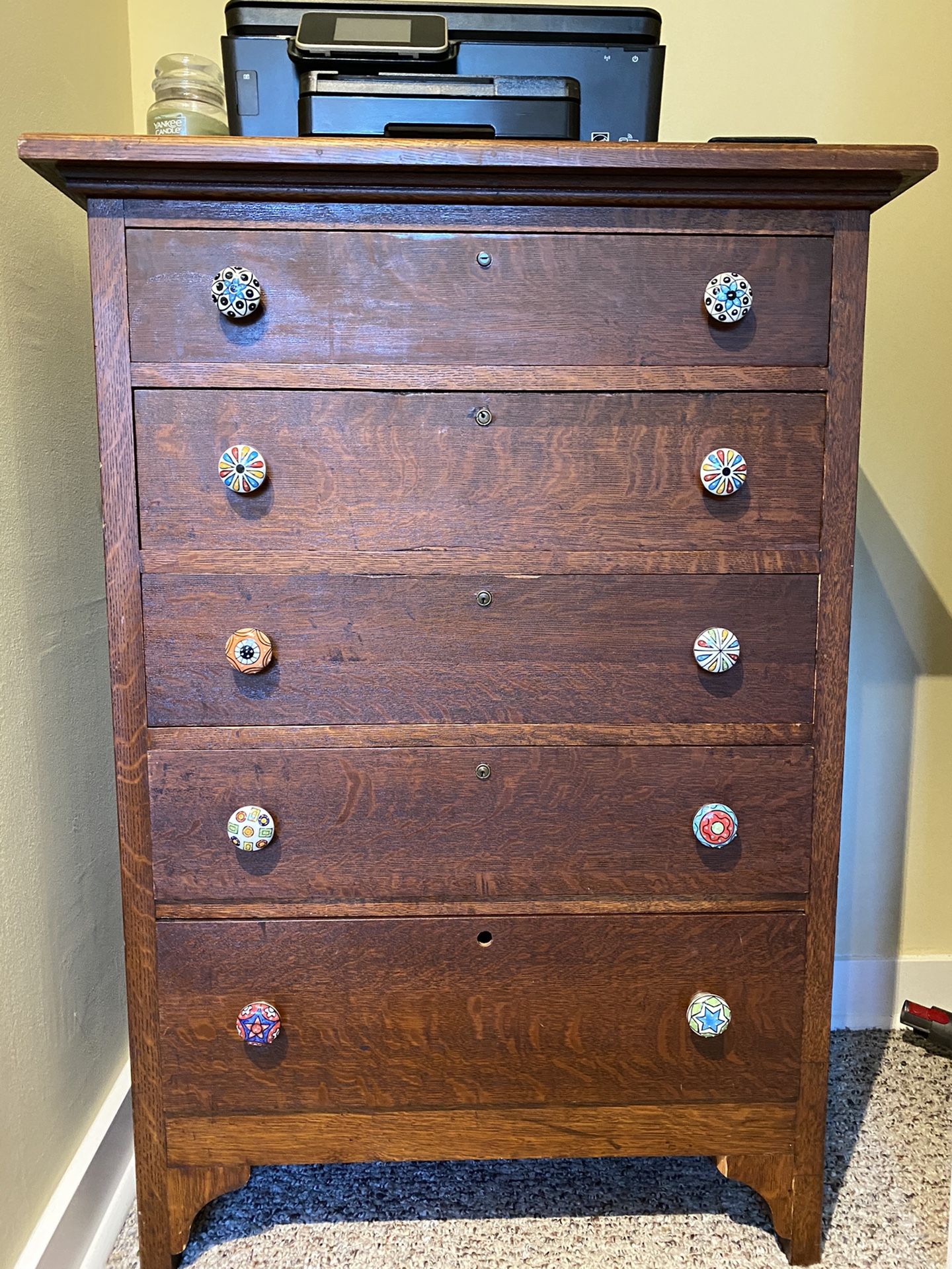 Antique dresser with custom knobs