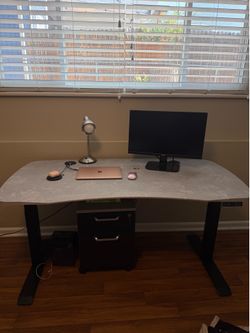 Motorized standing desk + matching rolling filing cabinet