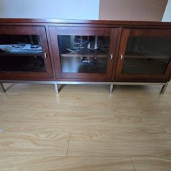 Ethan Allen Wood & Chrome Media Cabinet