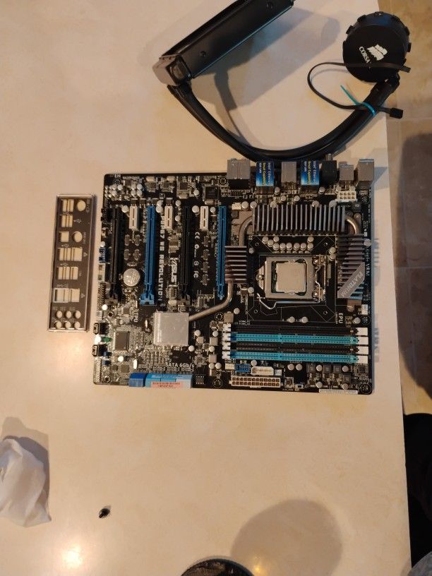Asus Motherboard With CPU And Water Cooler Fan