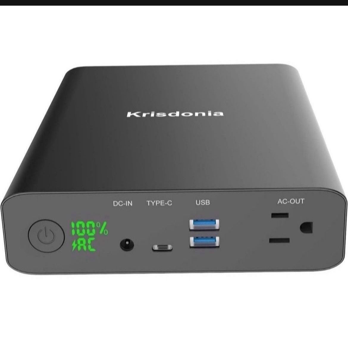 Krisdonia AC Outlet Portable Charger 60000mAh 110V/130W Laptop Power Bank with AC Outlet, 2 USB QC 3.0 and Type-C for Laptop, CPAP, Drone, Projector,