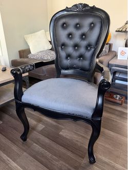 Black Leather-Like French Provincial–style Vampire Armchair