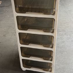 White transparent 5-layer plastic cosmetic storage cabinet with wheels - Large