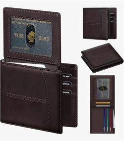 Top Grain Leather Wallet Men [NEW]: RFID Bifold Credit Card Holder Slim Minimalist Front Pocket Wallets for Men with 2 ID Windows - Gifts for Husband 