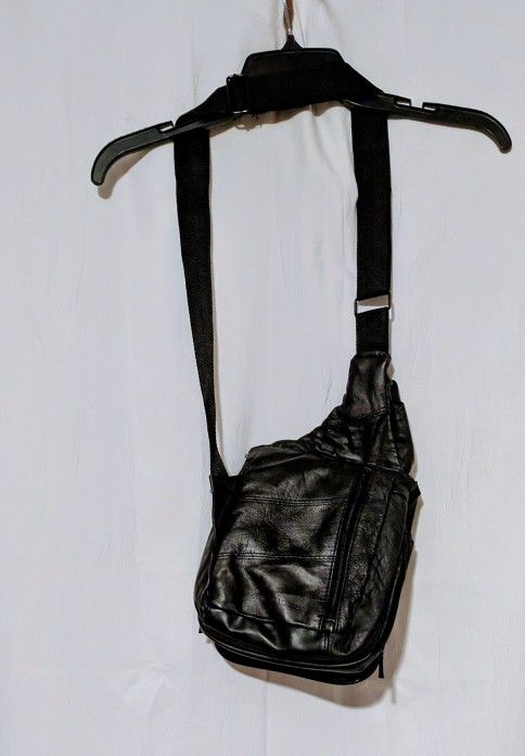 Purse Crossbody Black  Leather Woman's Crossbody Design Bag  8 " Width 9" Length