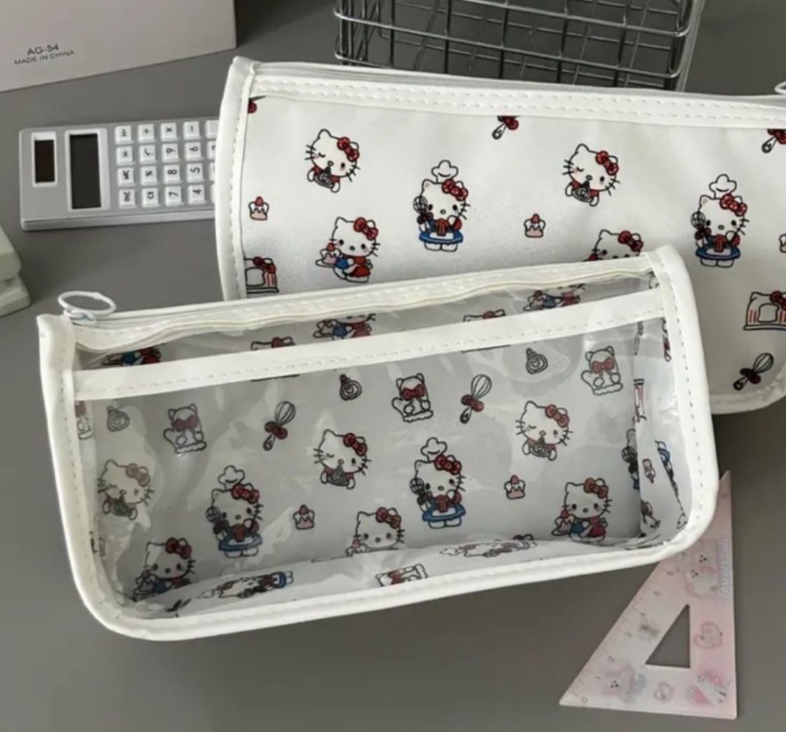 HelloKitty Waterproof Storage Pencil Bag, Transparent Pencil Case, Multi-purpose Stationery Storage Bag