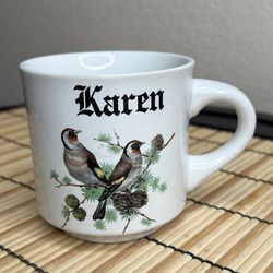 Vintage Papel “KAREN” Name 10oz Mug European Goldfinch Birds Personalized Gift