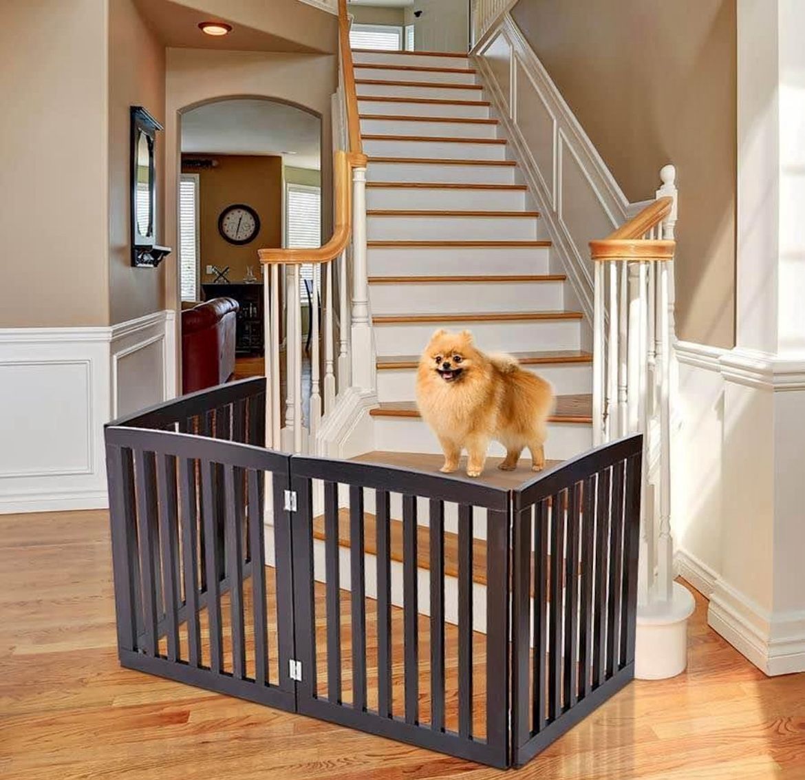 Freestanding Pet Gate for Dogs - 4 Panels Indoor Foldable Dog Fence for Stairs, Hallways, or Doorway