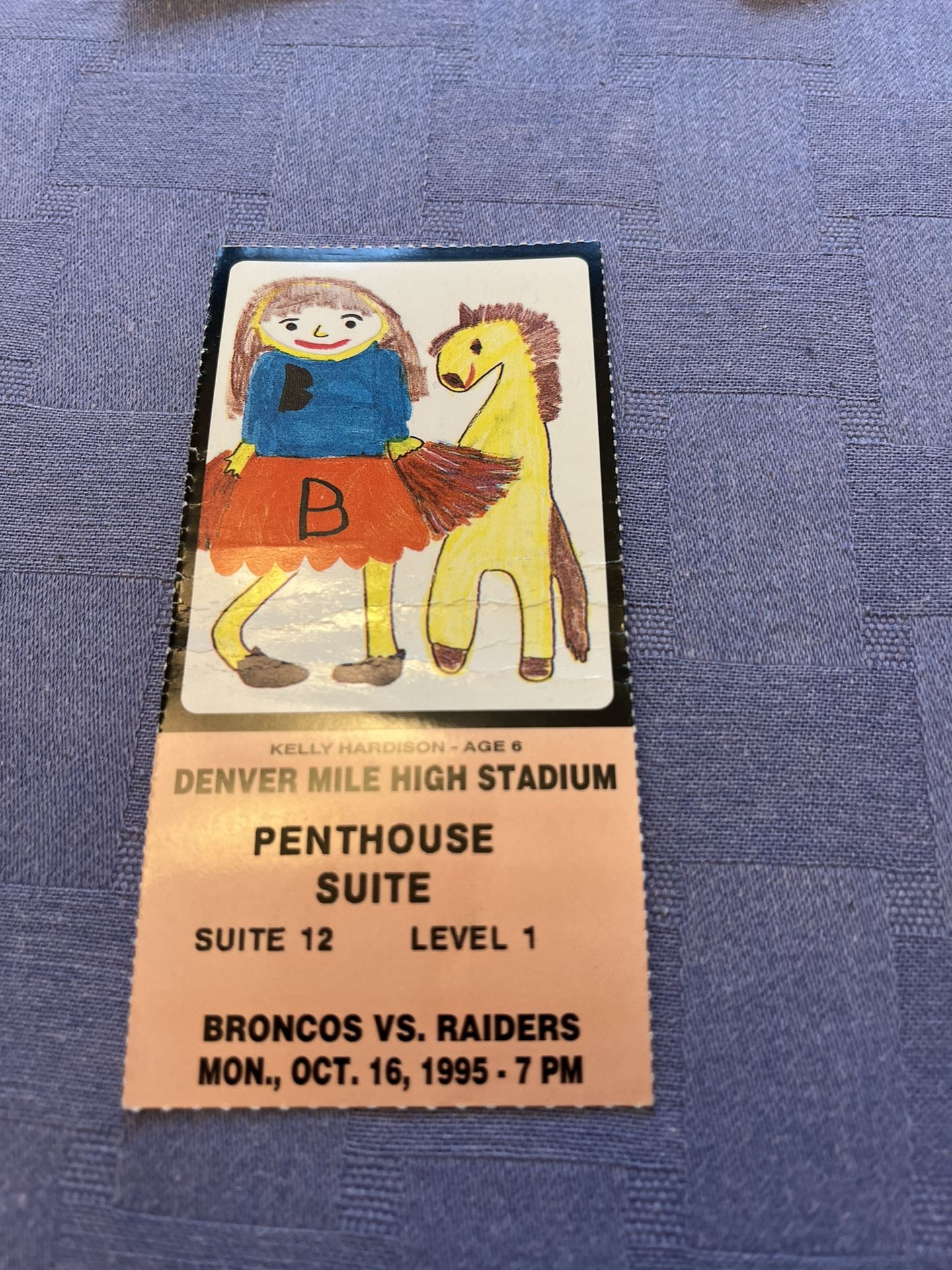 Denver Broncos Vs Raiders Oct 16,1995 Suite Ticket