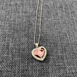 Silver necklace with pink CZ  heart pendant