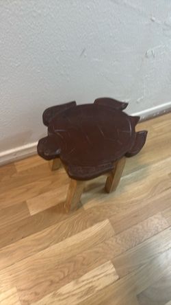 solid wood turtle shaped carved stool 12”