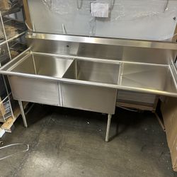 75” Long Commercial Stainless Steel Sink Heavy Duty NSF 