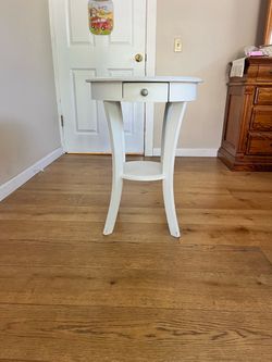 White Round Accent Side Table with Drawer