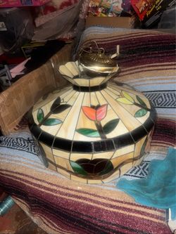 Large slag glass Tiffany style hanging light