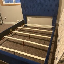 Basically New Blue Velvet Queen Bed Frame