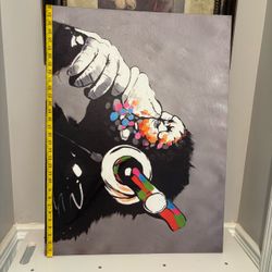 Banksy-Style Monkey Headphones Canvas Print