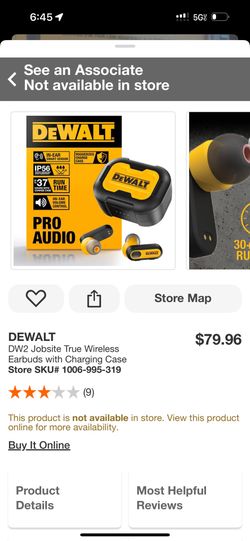 Dewalt Job site Pro X 1 True Wireless Earbuds With Charging Case With Bluetooth