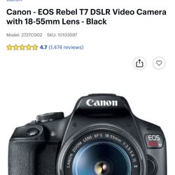 Canon- EOS REBEL T7 DSLR VIDEO CAMERA WITH 18-55mm Lens ((Take It Home In Payments/ llévatelo a casa en pagos) 