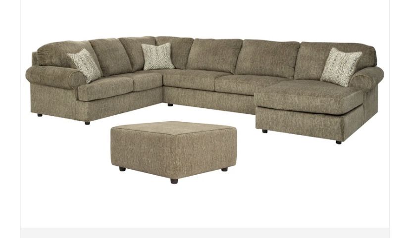 Large Sectional With Chaise, Ottoman, And Throw Pillows