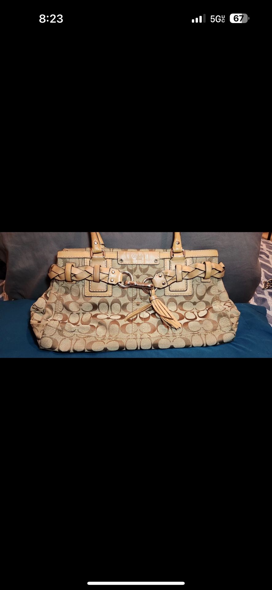 COACH C Signature Canvas Leather Hampton Shoulder Tote Bag A0932-F13065