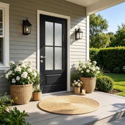 36x80 Fiberglass Front Door with White 4-9/16 PVC Frame,Right-Hand Inswing Exterior Door with Brickmould,Contemporary minimalist brushed skin with fro