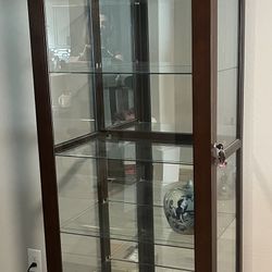 Wood And Glass Tall Display Cabinet With Light