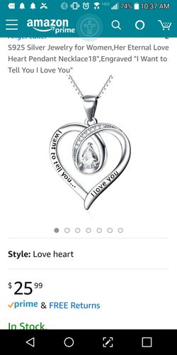 100% Geuine Sterling Silver Heart Pendant Engraved "I love you..." S925